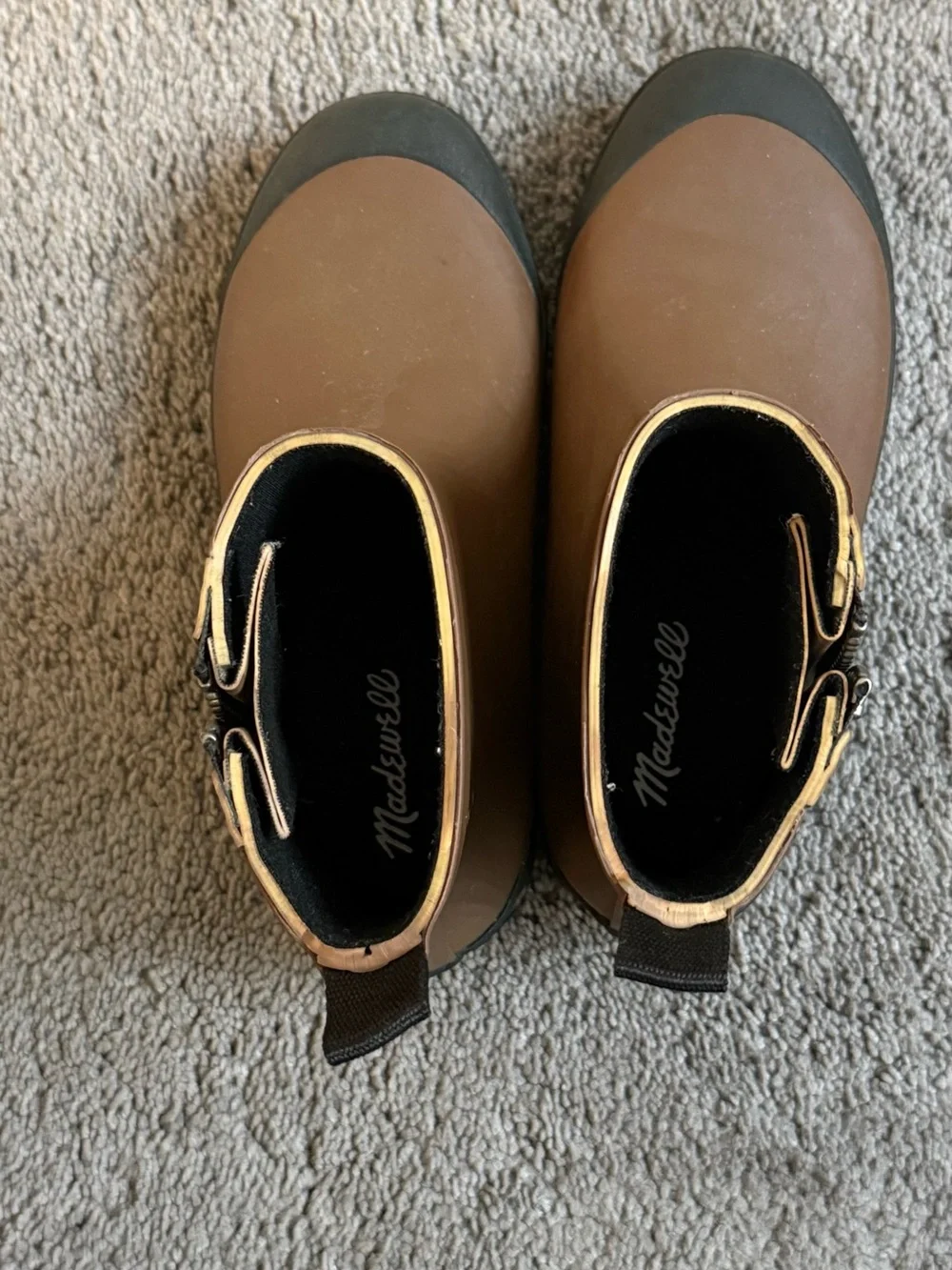Madewell Women Brown Rain Boots Rubber Ankle Boots with Side Zipper